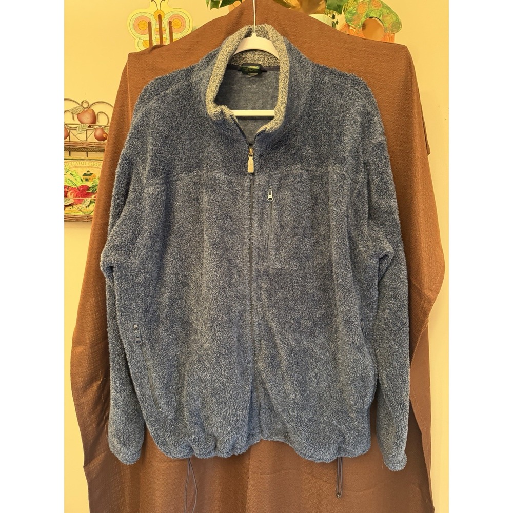 Cabelas Berber Deep Pile Fleece Blue Heavy Full Zip Jacket Coat Size 2XL‎